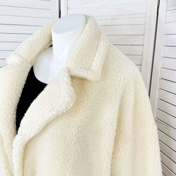 Pretty Little Thing Faux Sherpa Double Breasted Teddy Coat Cream 10 Borg Lapel - Picture 8 of 16